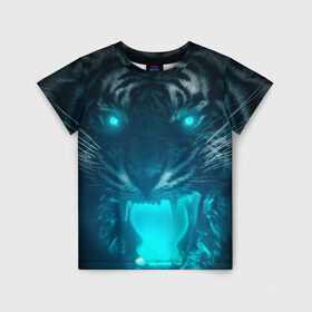 Детская футболка 3D с принтом Неоновый водяной тигр 2022 , 100% гипоаллергенный полиэфир | прямой крой, круглый вырез горловины, длина до линии бедер, чуть спущенное плечо, ткань немного тянется | 2022 | водяной тигр | неон | новый год | тигр