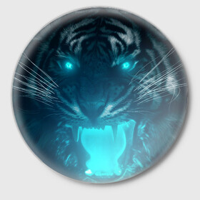 Значок с принтом Неоновый водяной тигр 2022 ,  металл | круглая форма, металлическая застежка в виде булавки | Тематика изображения на принте: 2022 | водяной тигр | неон | новый год | тигр