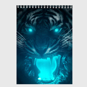 Скетчбук с принтом Неоновый водяной тигр 2022 , 100% бумага
 | 48 листов, плотность листов — 100 г/м2, плотность картонной обложки — 250 г/м2. Листы скреплены сверху удобной пружинной спиралью | 2022 | водяной тигр | неон | новый год | тигр