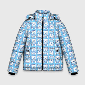 Зимняя куртка для мальчиков 3D с принтом Новогодний медвежонок голубой , ткань верха — 100% полиэстер; подклад — 100% полиэстер, утеплитель — 100% полиэстер | длина ниже бедра, удлиненная спинка, воротник стойка и отстегивающийся капюшон. Есть боковые карманы с листочкой на кнопках, утяжки по низу изделия и внутренний карман на молнии. 

Предусмотрены светоотражающий принт на спинке, радужный светоотражающий элемент на пуллере молнии и на резинке для утяжки | Тематика изображения на принте: медведь | медвежонок | миша | мишка | новый год | снег | снежинки | снежника