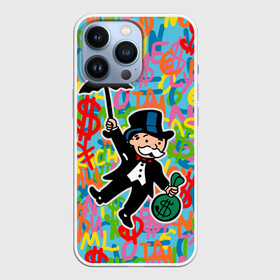 Чехол для iPhone 13 Pro с принтом Alec Monopoly Капиталист с деньгами ,  |  | Тематика изображения на принте: alec monopoly | art | capitalist | graffiti | money | retro | street style | urban style | алек монополи | арт | граффити | деньги | доллар | искусство | капиталист | кляксы | миллионер | монополия | ретро | рисунки | современное искусст