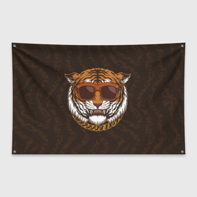 Флаг-баннер с принтом Крутой тигр в очках с цепью , 100% полиэстер | размер 67 х 109 см, плотность ткани — 95 г/м2; по краям флага есть четыре люверса для крепления | furry | tiger | восточный тигр | год тигра | голова | кошка | тигр | тигренок | фурри | хищник