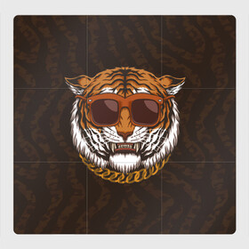 Магнитный плакат 3Х3 с принтом Крутой тигр в очках с цепью , Полимерный материал с магнитным слоем | 9 деталей размером 9*9 см | Тематика изображения на принте: furry | tiger | восточный тигр | год тигра | голова | кошка | тигр | тигренок | фурри | хищник