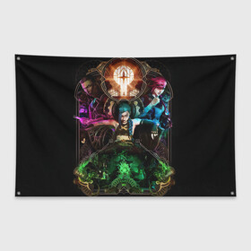 Флаг-баннер с принтом League of Legends Arcane , 100% полиэстер | размер 67 х 109 см, плотность ткани — 95 г/м2; по краям флага есть четыре люверса для крепления | jinx | silco | vi | аркейн | ви | джинс | силко