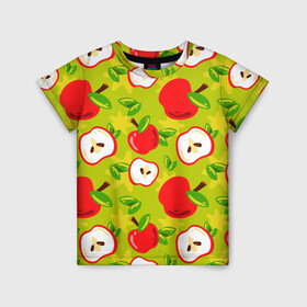 Детская футболка 3D с принтом Яблочки паттерн , 100% гипоаллергенный полиэфир | прямой крой, круглый вырез горловины, длина до линии бедер, чуть спущенное плечо, ткань немного тянется | apple | яблоки | яблоко | яблоня | яблочки
