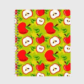 Тетрадь с принтом Яблочки паттерн , 100% бумага | 48 листов, плотность листов — 60 г/м2, плотность картонной обложки — 250 г/м2. Листы скреплены сбоку удобной пружинной спиралью. Уголки страниц и обложки скругленные. Цвет линий — светло-серый
 | Тематика изображения на принте: apple | яблоки | яблоко | яблоня | яблочки