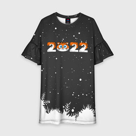 Детское платье 3D с принтом Новый год 2022 - надпись 2022 , 100% полиэстер | прямой силуэт, чуть расширенный к низу. Круглая горловина, на рукавах — воланы | 2022 | год тигра | новый год | новый год 2022 | символ года | тигр | тигренок | тигрица | тигры