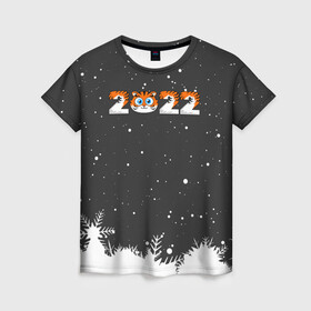 Женская футболка 3D с принтом Новый год 2022 - надпись 2022 , 100% полиэфир ( синтетическое хлопкоподобное полотно) | прямой крой, круглый вырез горловины, длина до линии бедер | 2022 | год тигра | новый год | новый год 2022 | символ года | тигр | тигренок | тигрица | тигры