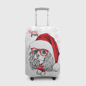 Чехол для чемодана 3D с принтом Happy Christmas кокер спаниель , 86% полиэфир, 14% спандекс | двустороннее нанесение принта, прорези для ручек и колес | american | cap | christmas | cocker spaniel | happy christmas | knitted scarf | new year | purebred dog | red | santa claus | snowflakes | американский | вязаный шарф | кокер спаниель | колпак | красные | новый год | очки | породистая собака | р