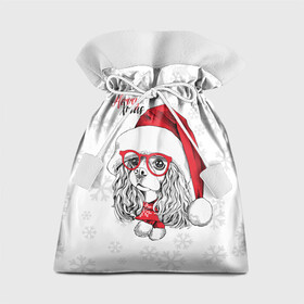 Подарочный 3D мешок с принтом Happy Christmas кокер спаниель , 100% полиэстер | Размер: 29*39 см | Тематика изображения на принте: american | cap | christmas | cocker spaniel | happy christmas | knitted scarf | new year | purebred dog | red | santa claus | snowflakes | американский | вязаный шарф | кокер спаниель | колпак | красные | новый год | очки | породистая собака | р