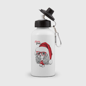Бутылка спортивная с принтом Happy Christmas американский кокер спаниель , металл | емкость — 500 мл, в комплекте две пластиковые крышки и карабин для крепления | Тематика изображения на принте: american | cap | christmas | cocker spaniel | happy christmas | knitted scarf | new year | purebred dog | red | santa claus | snowflakes | американский | вязаный шарф | кокер спаниель | колпак | красные | новый год | очки | породистая собака | р