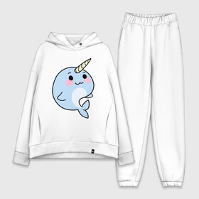 Женский костюм хлопок Oversize с принтом Миленький нарвал ,  |  | animal | animals | beast | fish | kawaii narwhal | narwhal | underwater world | животное | зверь | кавайный нарвал | миленький нарвал | нарвал | подводный мир | рыба