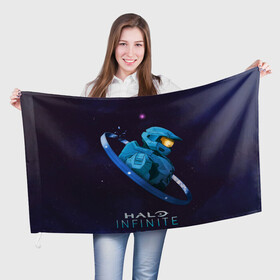 Флаг 3D с принтом Halo Infinite Силуэт мастера Чифа , 100% полиэстер | плотность ткани — 95 г/м2, размер — 67 х 109 см. Принт наносится с одной стороны | chief | halo | infinite | инфинит | мастер чиф | хало | хейло | хэйло | чиф