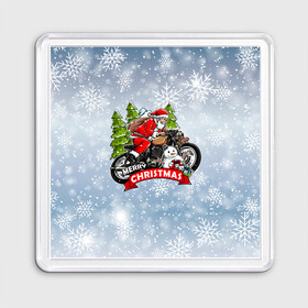 Магнит 55*55 с принтом Санта Байкер Santa on the motorbike , Пластик | Размер: 65*65 мм; Размер печати: 55*55 мм | Тематика изображения на принте: bike | christmas | moto | santa | байк | дед мороз | елка | зима | мотоцикл | новый год | подарок | рождество | санта | снег | снеговик | снежинка