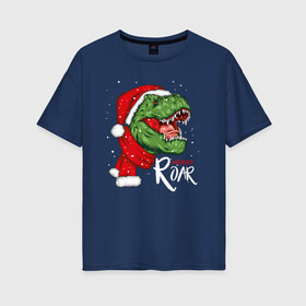 Женская футболка хлопок Oversize с принтом T rex | Merry Roar , 100% хлопок | свободный крой, круглый ворот, спущенный рукав, длина до линии бедер
 | 2022 | 2022 год | happy new year | santa | год тигра | дед мороз | каникулы | мороз | новогодний свитер | новый год | новый год 2022 | новый год тигра | оливье | праздник | рождество | санта клаус | свитер новогодний