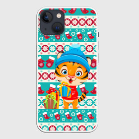 Чехол для iPhone 13 с принтом Новогодний Тигр с подарком. ,  |  | 2022 | happy new year | merry christmas | год тигра | зима близко | нг | новогодний | новогодний тигр | новогодняя символика | новый год | новый год 2022 | рождество | символ 2022 года | снег | снежинки | тигр