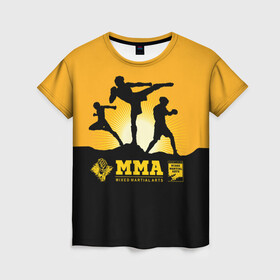 Женская футболка 3D с принтом ММА (Mixed Martial Arts) , 100% полиэфир ( синтетическое хлопкоподобное полотно) | прямой крой, круглый вырез горловины, длина до линии бедер | bellator | boxing | fight club | mixed martial arts | ufc | айкидо | беллатор | боевые искусства | боец | бои | бои без правил | бойцовский клуб | бокс | борьба | воин | джиуджитсу | дзюдо | единоборства | карате | кикбоксинг