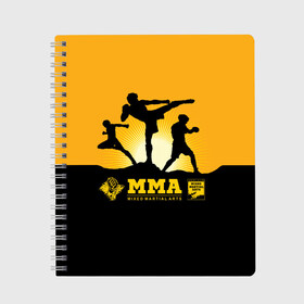 Тетрадь с принтом ММА (Mixed Martial Arts) , 100% бумага | 48 листов, плотность листов — 60 г/м2, плотность картонной обложки — 250 г/м2. Листы скреплены сбоку удобной пружинной спиралью. Уголки страниц и обложки скругленные. Цвет линий — светло-серый
 | bellator | boxing | fight club | mixed martial arts | ufc | айкидо | беллатор | боевые искусства | боец | бои | бои без правил | бойцовский клуб | бокс | борьба | воин | джиуджитсу | дзюдо | единоборства | карате | кикбоксинг