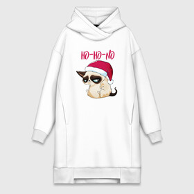 Платье-худи хлопок с принтом Ugly cat Ho Ho No ,  |  | 2022 | 2022 год | grumpy cat | happy new year | santa | год тигра | дед мороз | каникулы | мороз | новогодний свитер | новый год | новый год 2022 | новый год тигра | оливье | праздник | рождество | санта клаус