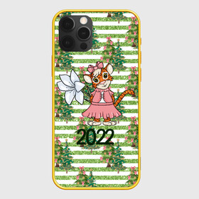 Чехол для iPhone 12 Pro с принтом Милая тигрица с цветком , силикон | область печати: задняя сторона чехла, без боковых панелей | 2022 | год тигра | новый год | новый год 2022 | символ года | тигр | тигренок | тигрица | тигры