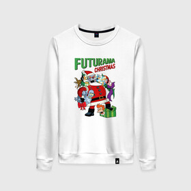 Женский свитшот хлопок с принтом Christmas Futurama , 100% хлопок | прямой крой, круглый вырез, на манжетах и по низу широкая трикотажная резинка  | 2022 | 2022 год | happy new year | santa | год тигра | дед мороз | каникулы | мороз | новогодний свитер | новый год | новый год 2022 | новый год тигра | оливье | праздник | рождество | санта клаус | свитер новогодний