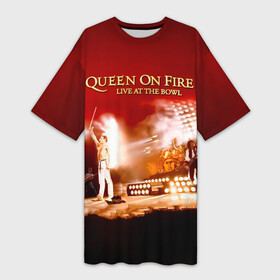 Платье-футболка 3D с принтом Queen on Fire  Live at the Bowl ,  |  | Тематика изображения на принте: freddie mercury | paul rodgers | queen | quen | альбом | брайан мэй | глэм | джон дикон | квин | королева | куин | меркури | меркьюри | музыкант | мэркури | певец | песня | поп | роджер тейлор | рок группа | фаррух булсара