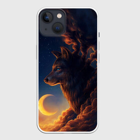 Чехол для iPhone 13 с принтом Ночной Волк Night Wolf ,  |  | animal | moon | night | sky | stars | wolf | благородный | волк | животные | звезды | зверь | луна | небо | ночной | ночь | облака | тьма | хищник