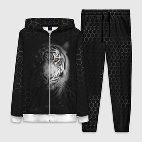 Женский костюм 3D с принтом Тигр черно белый соты ,  |  | tiger | восточный тигр | год тигра | кошка | тигр | тигренок | хищник