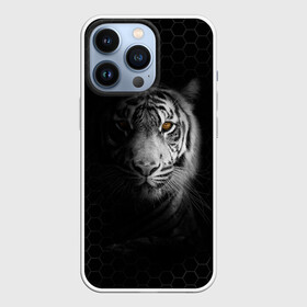 Чехол для iPhone 13 Pro с принтом Тигр черно белый соты ,  |  | tiger | восточный тигр | год тигра | кошка | тигр | тигренок | хищник