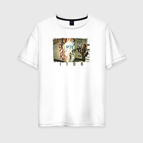 Женская футболка хлопок Oversize с принтом Jiok , 100% хлопок | свободный крой, круглый ворот, спущенный рукав, длина до линии бедер
 | девушка | надписи | окно | подъезд | стена