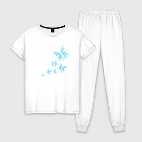 Женская пижама хлопок с принтом Неоновые бабочки Cotton Theme , 100% хлопок | брюки и футболка прямого кроя, без карманов, на брюках мягкая резинка на поясе и по низу штанин | бабочки | крылья | легкость | насековые | неон | ночные | полет | природа | светящиеся