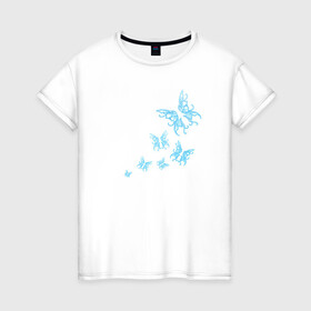 Женская футболка хлопок с принтом Неоновые бабочки Cotton Theme , 100% хлопок | прямой крой, круглый вырез горловины, длина до линии бедер, слегка спущенное плечо | бабочки | крылья | легкость | насековые | неон | ночные | полет | природа | светящиеся