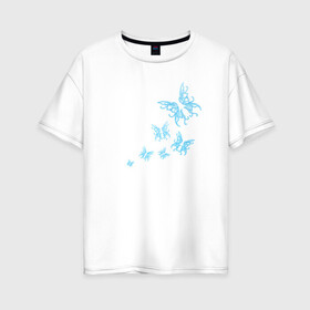 Женская футболка хлопок Oversize с принтом Неоновые бабочки Cotton Theme , 100% хлопок | свободный крой, круглый ворот, спущенный рукав, длина до линии бедер
 | бабочки | крылья | легкость | насековые | неон | ночные | полет | природа | светящиеся