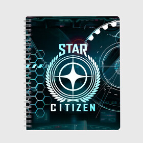 Тетрадь с принтом Star Citizen (Стар Ситизен) , 100% бумага | 48 листов, плотность листов — 60 г/м2, плотность картонной обложки — 250 г/м2. Листы скреплены сбоку удобной пружинной спиралью. Уголки страниц и обложки скругленные. Цвет линий — светло-серый
 | Тематика изображения на принте: squadron 42 | star citizen | галактика | игры | космического симулятора | космос