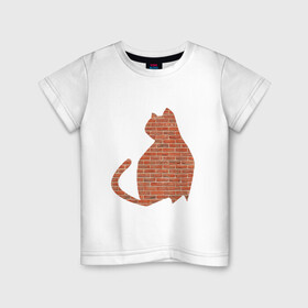 Детская футболка хлопок с принтом Кирпичный кот , 100% хлопок | круглый вырез горловины, полуприлегающий силуэт, длина до линии бедер | домашнее животное | животное | кирпич | кот | кошка | питомец | силуэт | стена