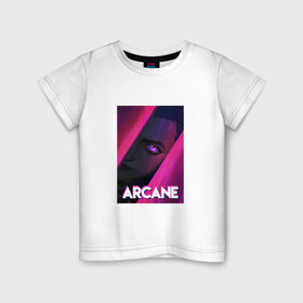 Детская футболка хлопок с принтом Arcane (Neon) , 100% хлопок | круглый вырез горловины, полуприлегающий силуэт, длина до линии бедер | Тематика изображения на принте: arcane | jinx | league of legends | neon | рисунок
