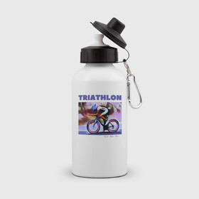 Бутылка спортивная с принтом Триспорт , металл | емкость — 500 мл, в комплекте две пластиковые крышки и карабин для крепления | bike | run | swim | triathlon | triatlon | бег | велогонщик | велоспорт | выносливость | картина | краска | плавание | триатлон