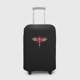 Чехол для чемодана 3D с принтом Стрекоза Red Neon Theme , 86% полиэфир, 14% спандекс | двустороннее нанесение принта, прорези для ручек и колес | воздух | красные | крылья | лес | лето | насекомые | неон | неоновые рисунки | полет | природа | светящиеся | стрекоза