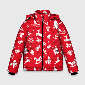 Зимняя куртка для мальчиков 3D с принтом Паттерн новогодней атрибутики , ткань верха — 100% полиэстер; подклад — 100% полиэстер, утеплитель — 100% полиэстер | длина ниже бедра, удлиненная спинка, воротник стойка и отстегивающийся капюшон. Есть боковые карманы с листочкой на кнопках, утяжки по низу изделия и внутренний карман на молнии. 

Предусмотрены светоотражающий принт на спинке, радужный светоотражающий элемент на пуллере молнии и на резинке для утяжки | 2022 | newyear | новыйгод | праздник | праздники