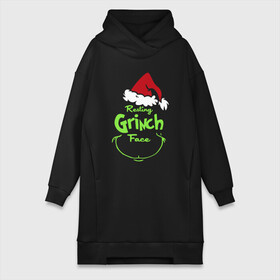 Платье-худи хлопок с принтом Resting Grinch Face. ,  |  | 2022 | grinch | happy new year | merry christmas | год тигра | гринч | зима близко | нг | новогодний | новый год | новый год 2022 | рождество | снег | снежинки