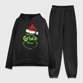 Женский костюм хлопок Oversize с принтом Resting Grinch Face. ,  |  | 2022 | grinch | happy new year | merry christmas | год тигра | гринч | зима близко | нг | новогодний | новый год | новый год 2022 | рождество | снег | снежинки