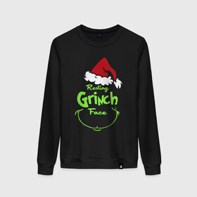 Женский свитшот хлопок с принтом Resting Grinch Face. , 100% хлопок | прямой крой, круглый вырез, на манжетах и по низу широкая трикотажная резинка  | 2022 | grinch | happy new year | merry christmas | год тигра | гринч | зима близко | нг | новогодний | новый год | новый год 2022 | рождество | снег | снежинки