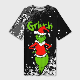 Платье-футболка 3D с принтом Grinch На всех обиделся. ,  |  | Тематика изображения на принте: 2022 | grinch | happy new year | merry christmas | год тигра | гринч | зима близко | нг | новогодний | новый год | новый год 2022 | рождество | снег | снежинки