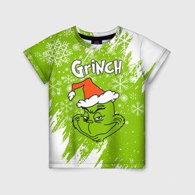 Детская футболка 3D с принтом Grinch Green. , 100% гипоаллергенный полиэфир | прямой крой, круглый вырез горловины, длина до линии бедер, чуть спущенное плечо, ткань немного тянется | 2022 | grinch | happy new year | merry christmas | год тигра | гринч | зима близко | нг | новогодний | новый год | новый год 2022 | рождество | снег | снежинки