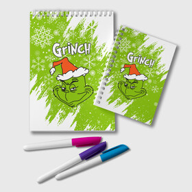 Блокнот с принтом Grinch Green. , 100% бумага | 48 листов, плотность листов — 60 г/м2, плотность картонной обложки — 250 г/м2. Листы скреплены удобной пружинной спиралью. Цвет линий — светло-серый
 | 2022 | grinch | happy new year | merry christmas | год тигра | гринч | зима близко | нг | новогодний | новый год | новый год 2022 | рождество | снег | снежинки