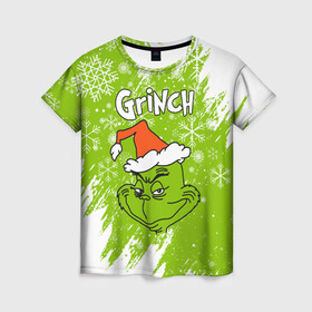 Женская футболка 3D с принтом Grinch Green. , 100% полиэфир ( синтетическое хлопкоподобное полотно) | прямой крой, круглый вырез горловины, длина до линии бедер | Тематика изображения на принте: 2022 | grinch | happy new year | merry christmas | год тигра | гринч | зима близко | нг | новогодний | новый год | новый год 2022 | рождество | снег | снежинки