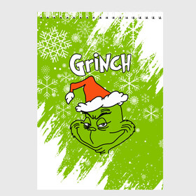 Скетчбук с принтом Grinch Green. , 100% бумага
 | 48 листов, плотность листов — 100 г/м2, плотность картонной обложки — 250 г/м2. Листы скреплены сверху удобной пружинной спиралью | 2022 | grinch | happy new year | merry christmas | год тигра | гринч | зима близко | нг | новогодний | новый год | новый год 2022 | рождество | снег | снежинки