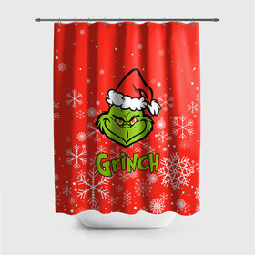 Штора 3D для ванной с принтом Grinch Red. , 100% полиэстер | плотность материала — 100 г/м2. Стандартный размер — 146 см х 180 см. По верхнему краю — пластиковые люверсы для креплений. В комплекте 10 пластиковых колец | 2022 | grinch | happy new year | merry christmas | год тигра | гринч | зима близко | нг | новогодний | новый год | новый год 2022 | рождество | снег | снежинки