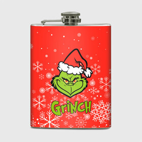 Фляга с принтом Grinch Red. , металлический корпус | емкость 0,22 л, размер 125 х 94 мм. Виниловая наклейка запечатывается полностью | Тематика изображения на принте: 2022 | grinch | happy new year | merry christmas | год тигра | гринч | зима близко | нг | новогодний | новый год | новый год 2022 | рождество | снег | снежинки