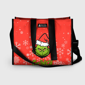 Сумка-шоппер 3D с принтом Grinch Red. , 100% полиэстер | застегивается на металлическую кнопку; внутренний карман застегивается на молнию. Стенки укреплены специальным мягким материалом, чтобы защитить содержимое от несильных ударов
 | 2022 | grinch | happy new year | merry christmas | год тигра | гринч | зима близко | нг | новогодний | новый год | новый год 2022 | рождество | снег | снежинки